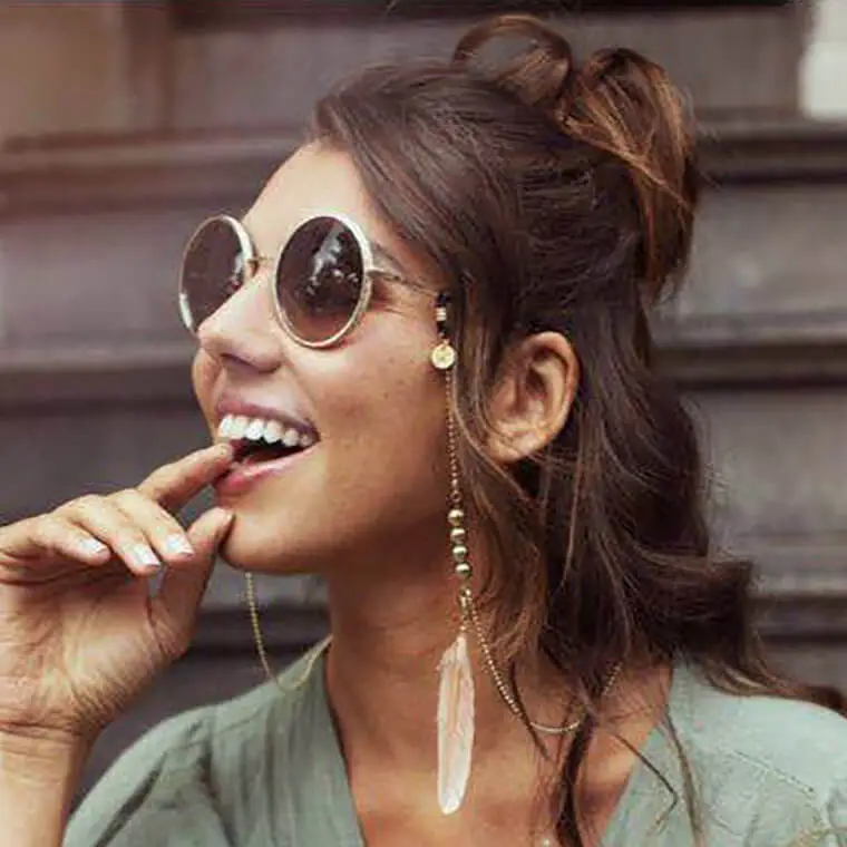 Creative Feather Decoration Metal Sunglasses Chain