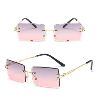 Fashion Square Rimless Design Sunglasses for Women Metal Frame Resin Lens