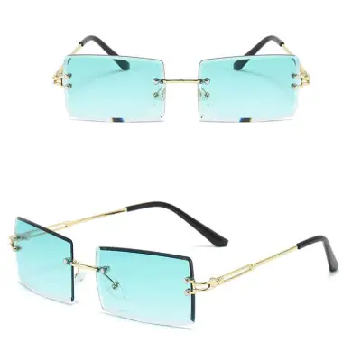 Fashion Square Rimless Design Sunglasses for Women Metal Frame Resin Lens