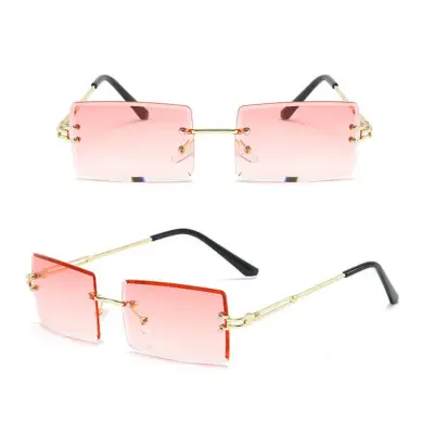 Fashion Square Rimless Design Sunglasses for Women Metal Frame Resin Lens