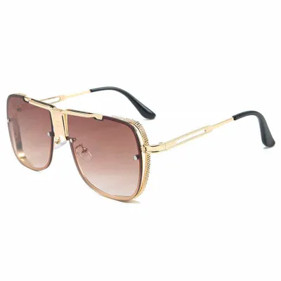Fashion Big Frame Hollow Temple Metal Sunglasses
