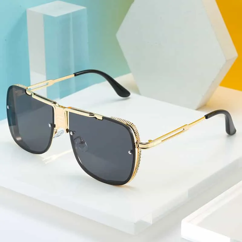 Fashion Big Frame Hollow Temple Metal Sunglasses