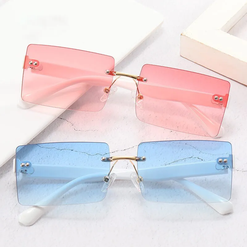 Fashion Square Rimless Sunglasses for Women PC Metal Frame