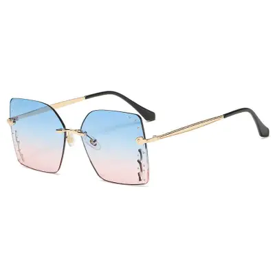 Fashion Big Frame Rhinestone Decoration Metal Square Sunglasses