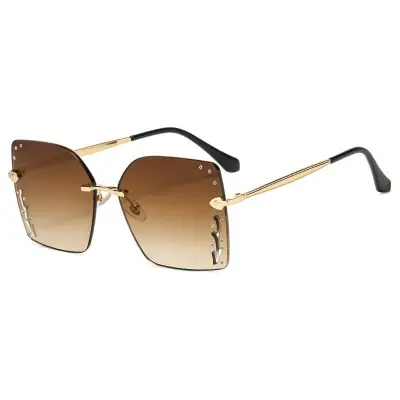 Fashion Big Frame Rhinestone Decoration Metal Square Sunglasses