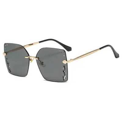 Fashion Big Frame Rhinestone Decoration Metal Square Sunglasses