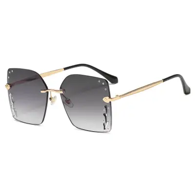 Fashion Big Frame Rhinestone Decoration Metal Square Sunglasses