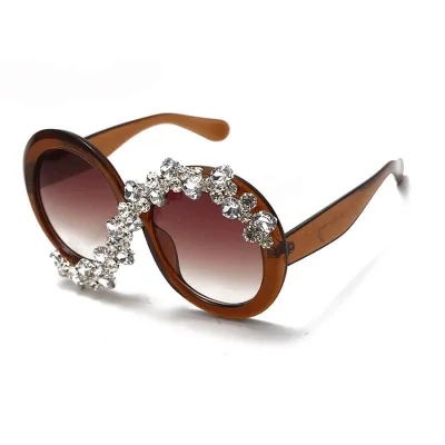 Exaggerated Round Big Frame Rhinestone Decoration Sunglasses