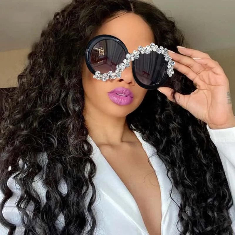Exaggerated Round Big Frame Rhinestone Decoration Sunglasses