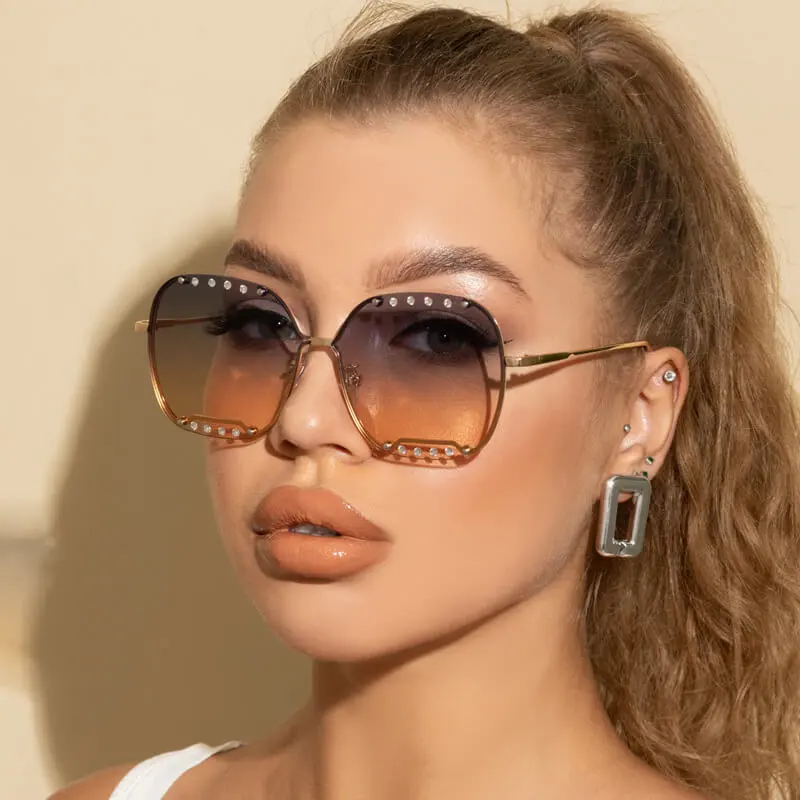 Fashion Big Frame Rhinestone Square Sunglasses