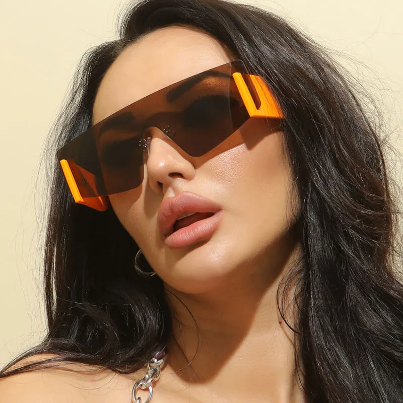 Fashion One-piece Rimless Design Sports Sunglasses