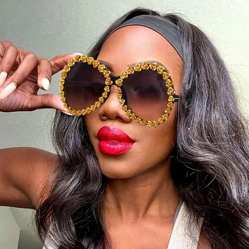 Fashion Big Frame Rhinestone Decoration Sunglasses