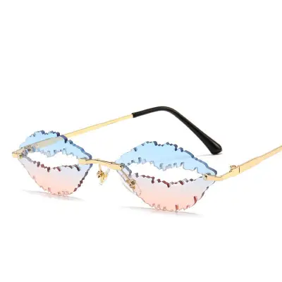 Unique Lip Shape Rimless Metal Sunglasses Personality Fashion