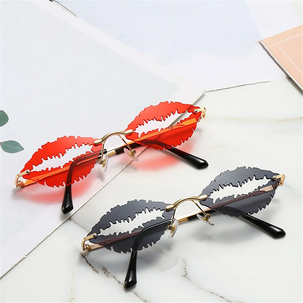 Unique Lip Shape Rimless Metal Sunglasses Personality Fashion