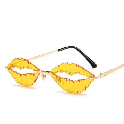 Unique Lip Shape Rimless Metal Sunglasses Personality Fashion