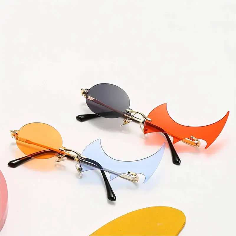 Unique Irregular Shape Two-tone Rimless Sunglasses