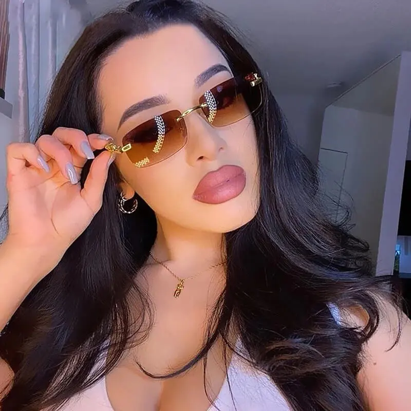 Fashion Square Rimless Design Sunglasses for Women