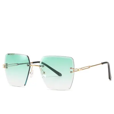 Fashion Big Rimless Design Metal Sunglasses for Women