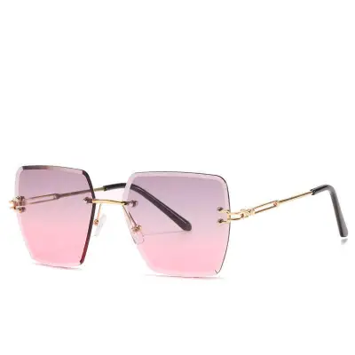 Fashion Big Rimless Design Metal Sunglasses for Women
