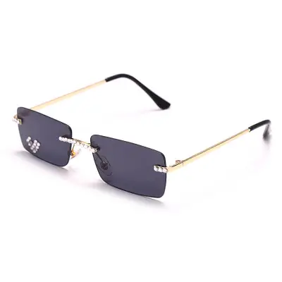 Fashion Rimless Rhinestone Decoration Square Sunglasses