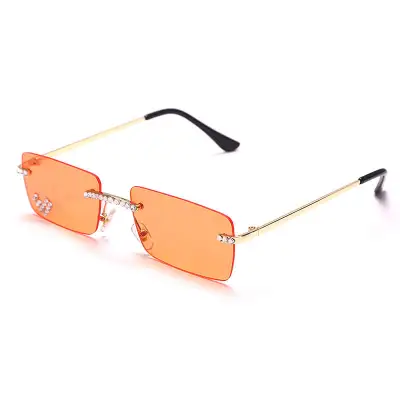 Fashion Rimless Rhinestone Decoration Square Sunglasses