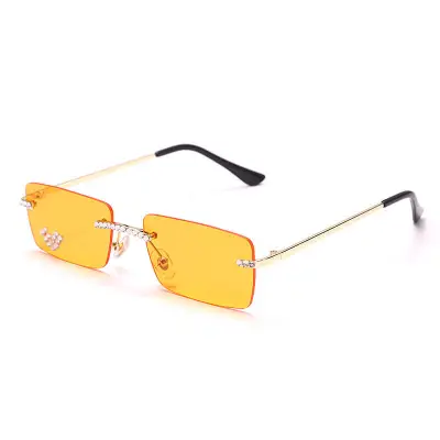 Fashion Rimless Rhinestone Decoration Square Sunglasses