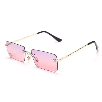 Fashion Rimless Rhinestone Decoration Square Sunglasses