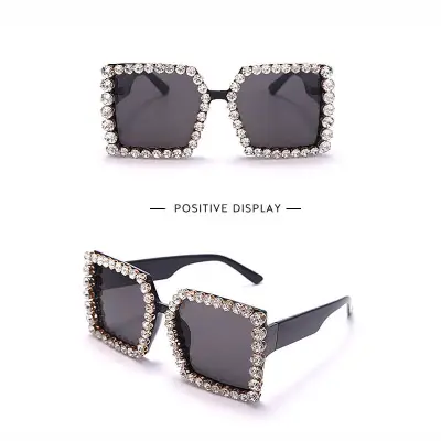 Retro Big Frame Design Rhinestone Decorative Sunglasses