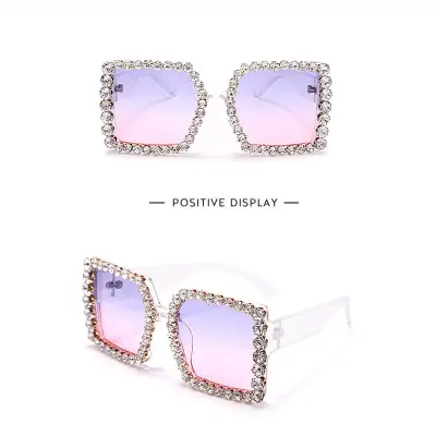 Retro Big Frame Design Rhinestone Decorative Sunglasses