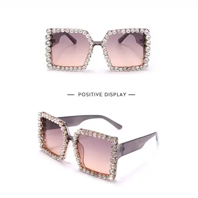 Retro Big Frame Design Rhinestone Decorative Sunglasses
