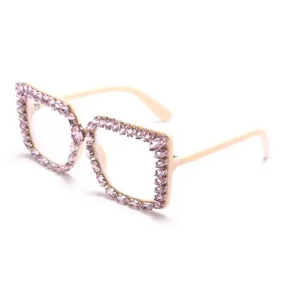 Fashion Rhinestone Decoration Square Frame Sunglasses