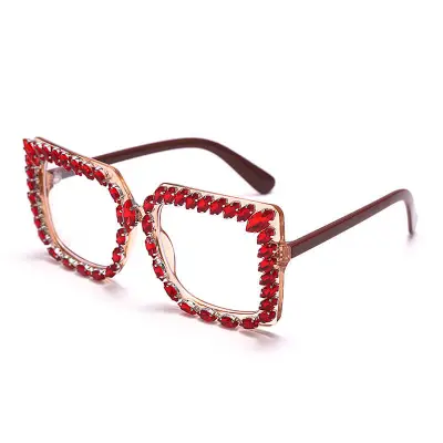 Fashion Rhinestone Decoration Square Frame Sunglasses