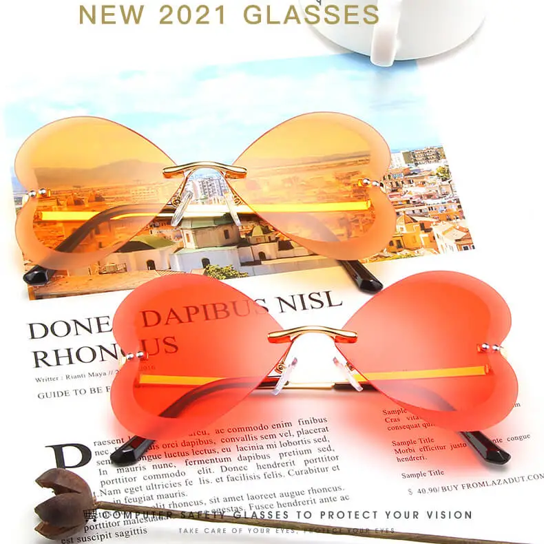 Unique Butterfly Shape Rimless Design Sunglasses