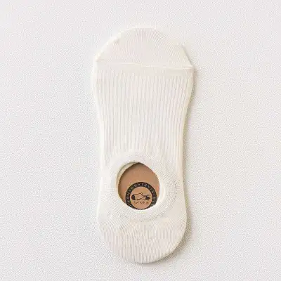 Women Solid Color Stripe Pattern Shallow Socks Cotton Leisure