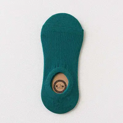 Women Solid Color Stripe Pattern Shallow Socks Cotton Leisure