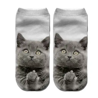 Women Animal Cat Print Ankle Socks Unisex Cotton Cartoon Pattern