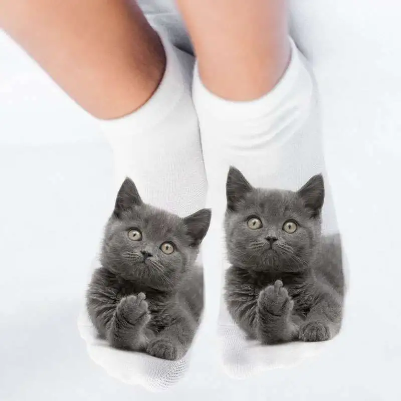 Women Animal Cat Print Ankle Socks Unisex Cotton Cartoon Pattern