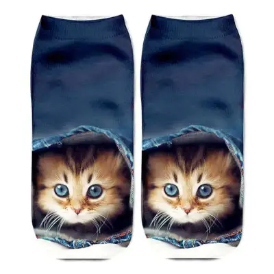 Women Animal Cat Print Ankle Socks Unisex Cotton Cartoon Pattern