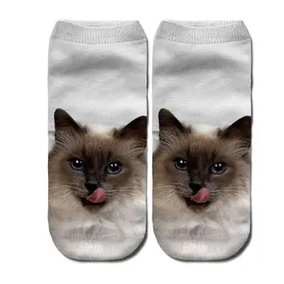 Women Animal Cat Print Ankle Socks Unisex Cotton Cartoon Pattern
