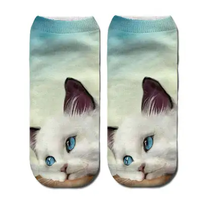 Women Animal Cat Print Ankle Socks Unisex Cotton Cartoon Pattern