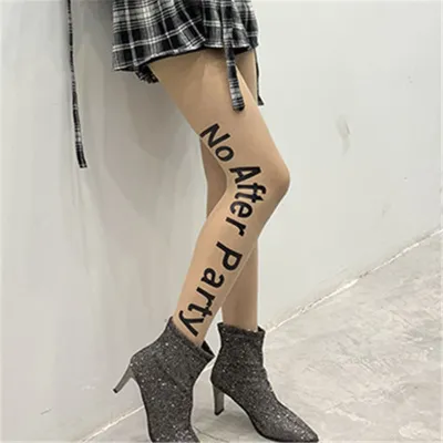 Women Letter Printed Anti-Snag Velvet Pantyhose