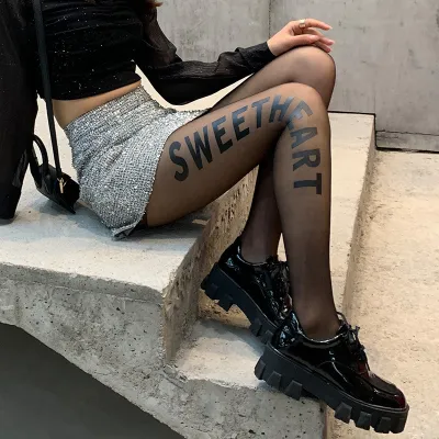 Women Letter Printed Anti-Snag Velvet Pantyhose