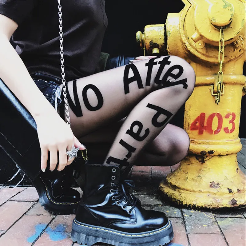 Women Letter Printed Anti-Snag Velvet Pantyhose