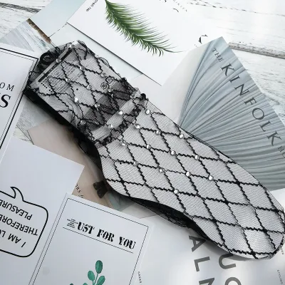 Woman Fashionable Pearl Decor Mesh Sheer Socks