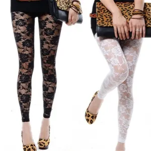 Women Sexy See-through Rose Crochet Lace Pantyhose