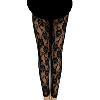 Women Sexy See-through Rose Crochet Lace Pantyhose