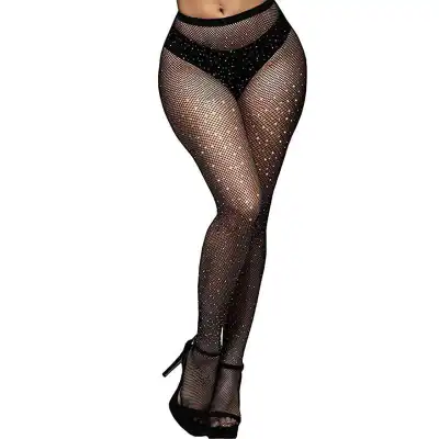 Women Sexy Starry Rhinestone Decor Fishnet Pantyhose