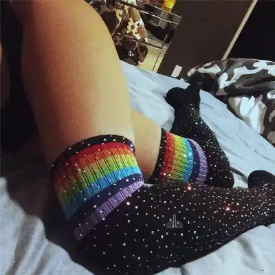 Women Sexy Rhinestone Striped Starry Design Stockings