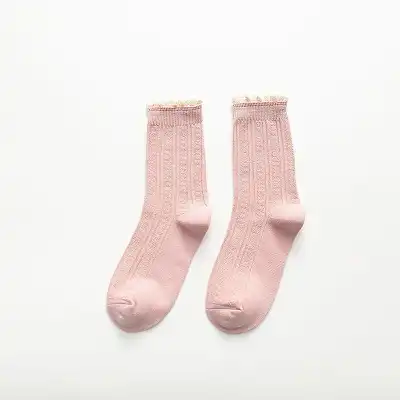 Women Simple Stringy Selvedge Solid Color Cotton Socks