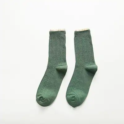 Women Simple Stringy Selvedge Solid Color Cotton Socks